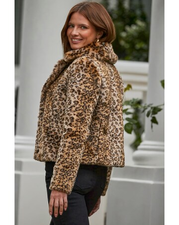 Sosandar Short Faux Fur Leopard Coat
