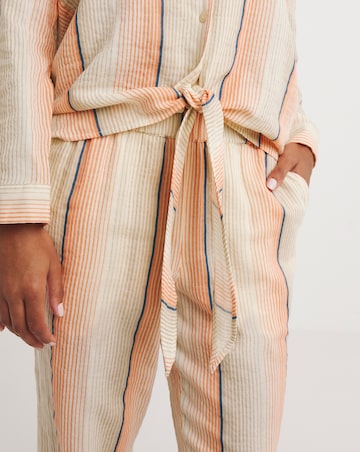 Stripe Button Through Tie Waist Cotton Cheesecloth Lounge Set