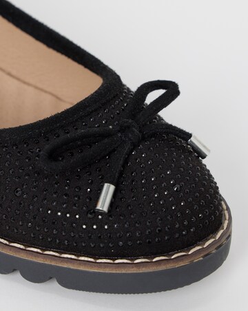 Cushion Walk Black Bow Detail Boucle Ballerinas - Wide Fit (E)