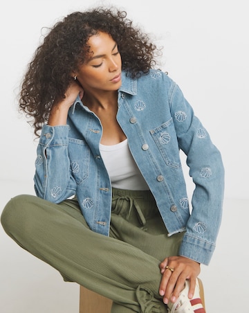 Simply Be Light Wash Shell Embroidered Cropped Shacket