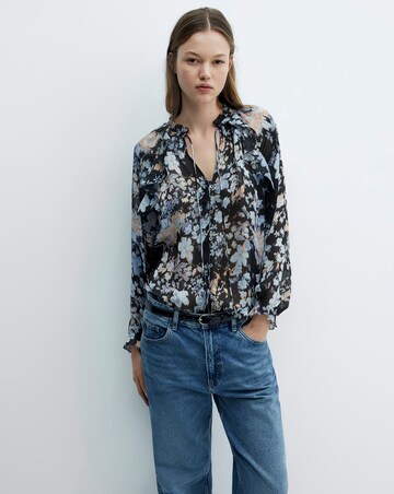 Mango Floral Tie Neck Flowy Blouse