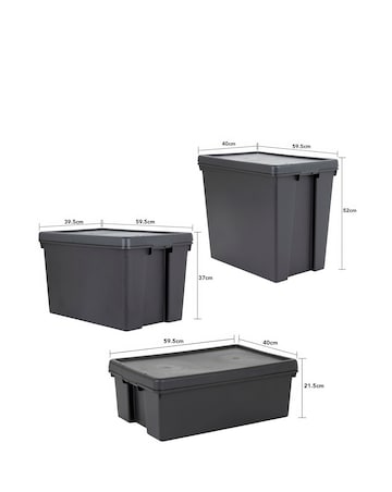Wham Bam Multisize Heavy Duty Box & Lid Recycled Black 3Pk