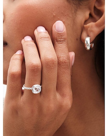 Simply Silver Beaded Cubic Zirconia Ring