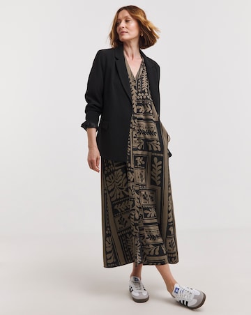 Collarless Placket Detail Smock Midi Dress