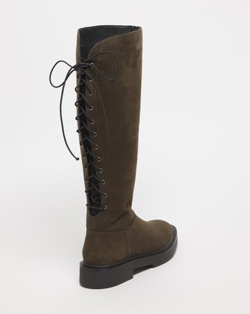 Bonn Lace Up Back Flat Knee High Boots - Extra Wide Fit (EEE) & Super Curvy Calf