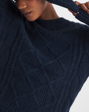 Cobalt Crew Neck Fringe Hem Jumper
