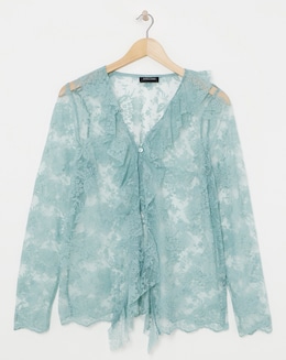 Blue Lace Frill Front Blouse