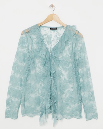 Blue Lace Frill Front Blouse