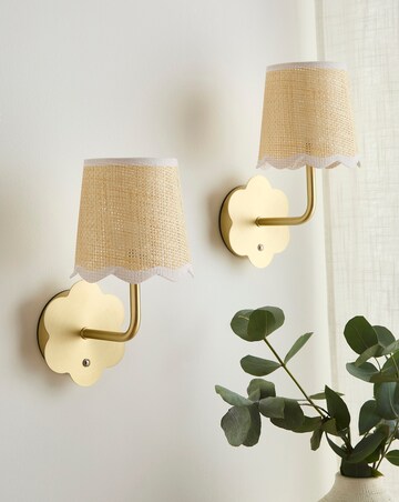 Pair of Gold Flower Scallop Rechargeable Wall Lights