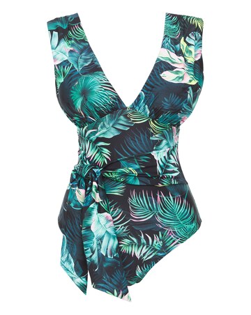 JD Williams Dark Tropics Ruched Plunge Swimsuit