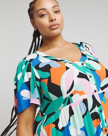 Simply Be Multi Crinkle Button Through Maxi Dress with Pockets