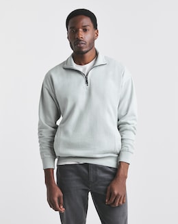 Union Garment Dyed Relaxed Fit 1/4 Zip Sweat- Steel Blue