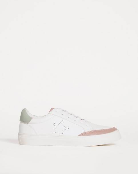 Lace Up Trainers With Star Detail - Wide Fit (E)
