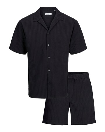 Jack & Jones Textured Shirt & Short Set - Black