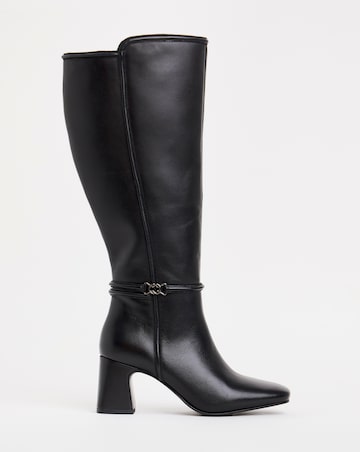 Lainey Leather Knee High Heeled Boots with Trim Wide E Fit Super Curvy Calf