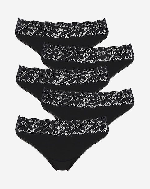 Pretty Secrets (5 Pack) Lace Top Thong Knickers Black