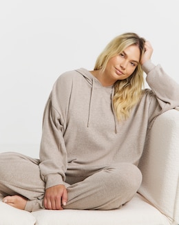Figleaves Supersoft Rib Knit Lounge Set Beige