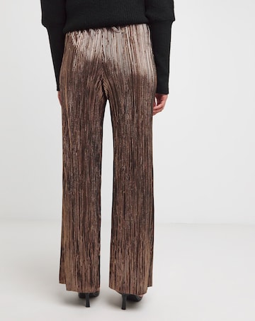 Metallic Copper Plisse Stretch Wide Leg Trousers