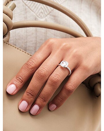 Simply Silver Beaded Cubic Zirconia Ring