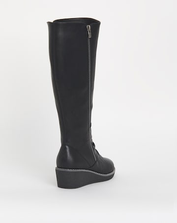 Cushion Walk Wedged Crepe Sole Knee High Boot E Fit Curvy Calf