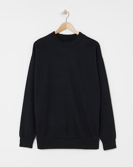 Interlock Relaxed Fit High Neck Sweatshirt- Black