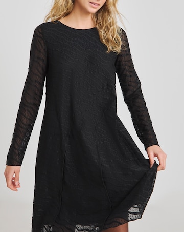 Black Textured Stretch Lace Dress with Bow Back