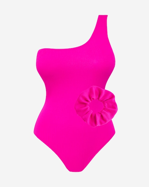 Crinkle One Shoulder Swimsuit and Scrunchie