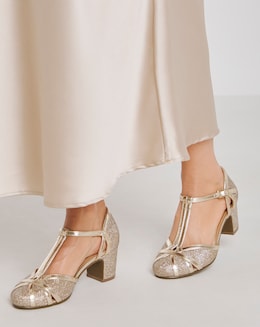 Dolores Low Block Heel T Bar Shoes - Wide Fit (E)