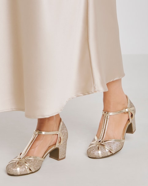 Dolores Low Block Heel T Bar Shoes - Standard Fit (D)