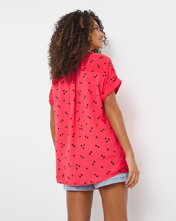 Black Spot Short Sleeve Pocket Front Blouse