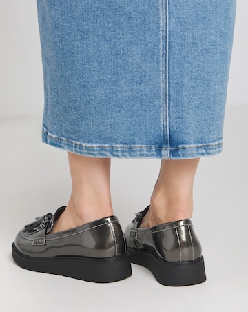 Heavenly Soles Skye Low Wedge Tassle Trim Loafer - Wide Fit (E)