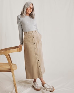 Julipa Pure Cotton Button Down Stretch Cord Skirt