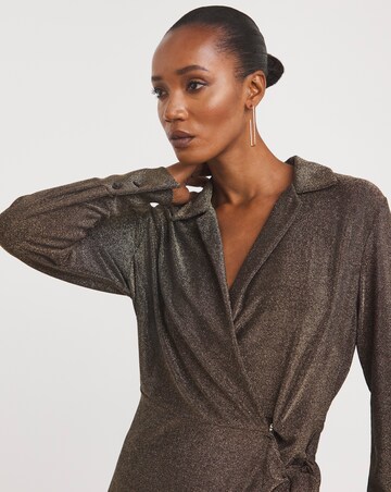 Jersey Glitter Knot Front Wrap Dress