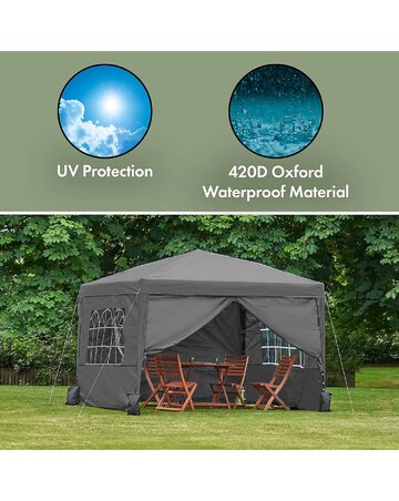 VonHaus Grey Pop-Up Garden Gazebo 3m x 3m - Waterproof Canopy Shelter