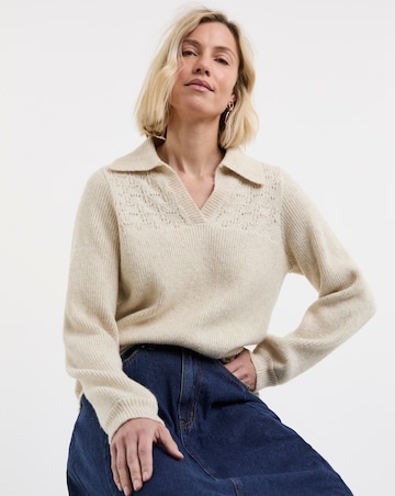 Pointelle Henley Knitted Jumper