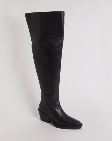 Zena Leather Western Cowboy Over The Knee Boots - Wide Fit (E) & Standard Calf