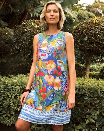 Border Print Sleeveless Shift Dress