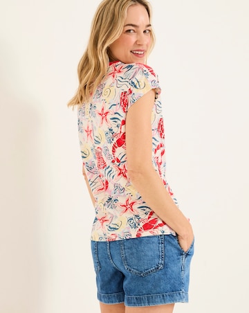Fatface Sea Sceen Linen Notch Neck Top
