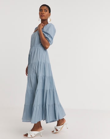 Cotton Volume Maxi Smock Dress