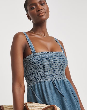Blue Ruched Bodice Midaxi Dress