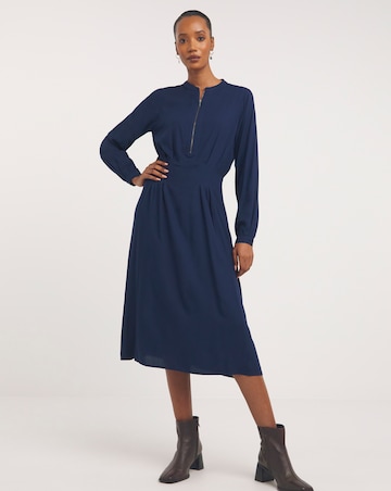 Midi Shirt Dress With Quarter Front Zip