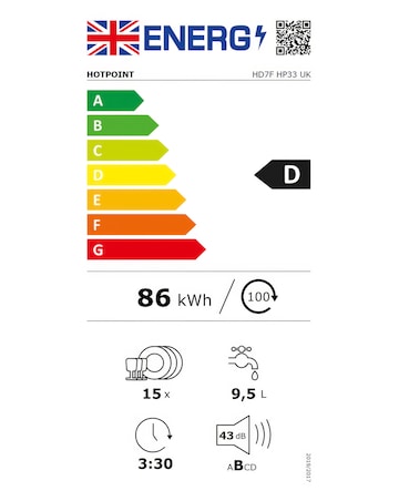 Hotpoint HD7FHP33UK Full Size Dishwasher - 14 Place Settings - White