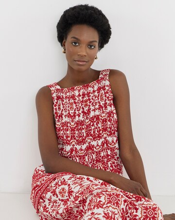 Border Print Square Neck Shirred Cami