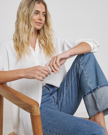 Bright Blue Turn Up Hem Straight Leg Jean