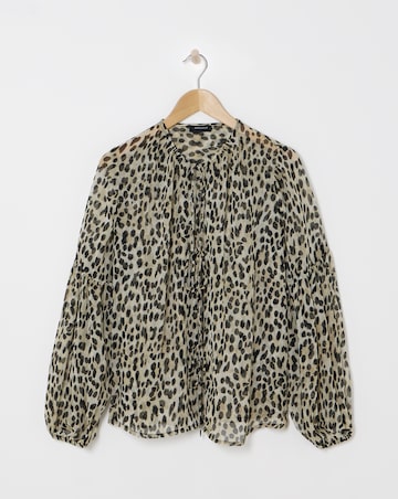 Georgette Blouson Sleeve Tie Detail Blouse - Leopard