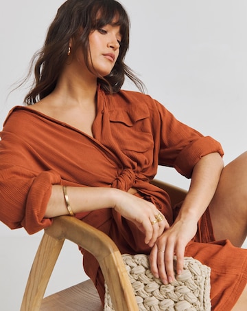 Simply Be Terracotta Oversized Crinkle Long Sleeve Shirt