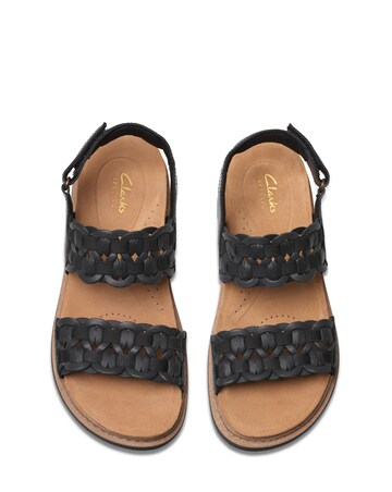 Clarks Black Leather Arwell Glide Sandals - Wide Fit (E)