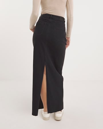 Black Denim Cargo A-Line Maxi Skirt
