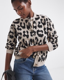 Cosy Yarn Leopard Knitted Bomber