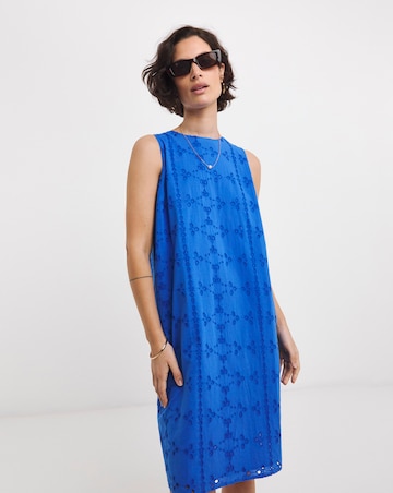 Pure Cotton Broderie Sleeveless Shift Dress